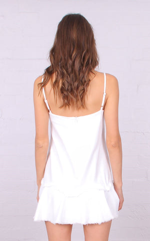 Girls white Linen Ruffle Mini Dress