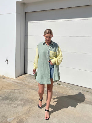 Ladies Oversize Shirt-2 Tone-Lyka Oversized Shirt-Sage