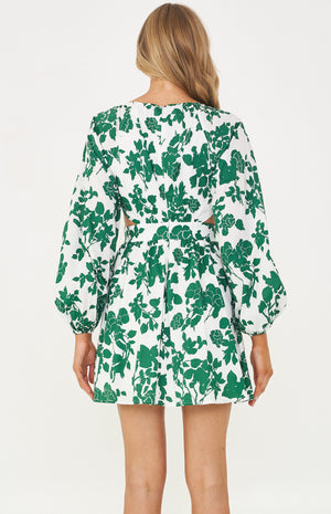 Long sleeve-Green floral-Printed Mini Dress-Style state