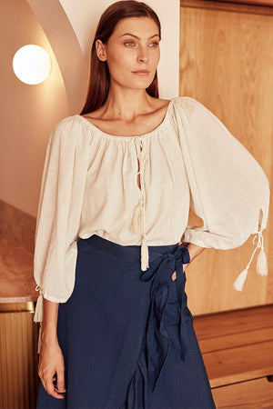 Ladies Peasant top-Solito-Sundrench Top Cream