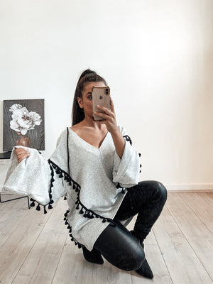 Grey hoodie-Bagira-Tassel Hoodie