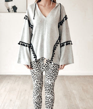 Grey hoodie-Bagira-Tassel Hoodie