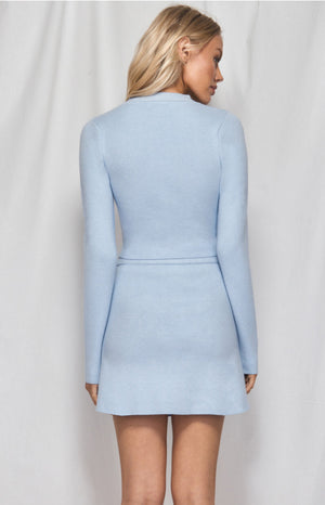 Knit Set with high neck and side split - Pale Blue