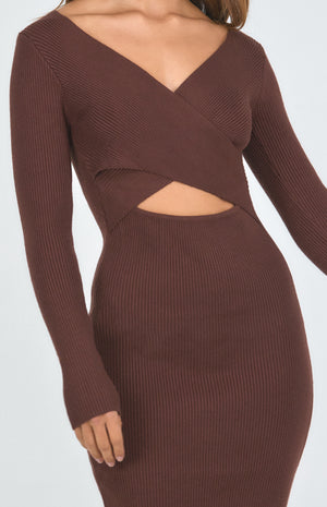 Cross Front Dress Chocolate