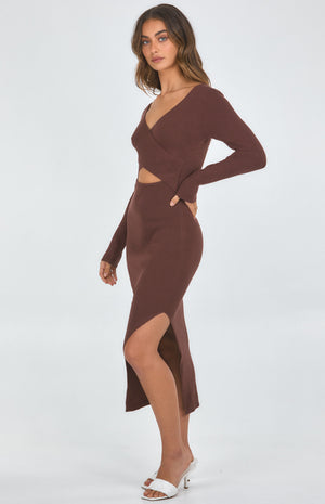 Cross Front Dress Chocolate-With cut out detail-Winnie and Co