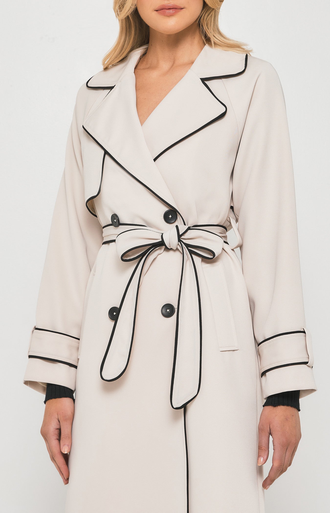 Contrast binding Longline Trench Coat-Beige-Winnie and Co