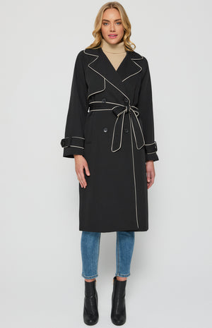 Contrast Binding Longline Trench Coat-Black-Winnie and Co 