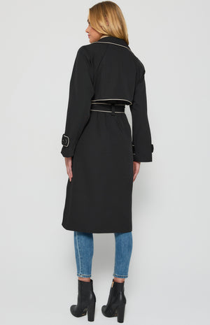 Contrast Binding Longline Trench Coat-Black-Winnie and Co 