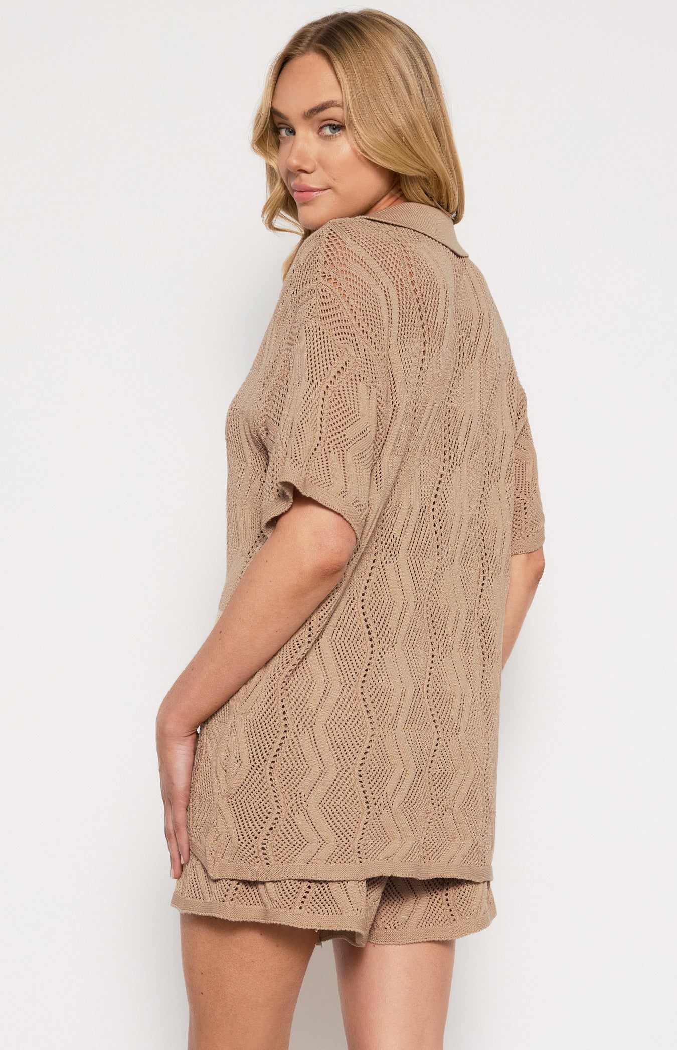 Crochet Shorts and Shirt Set-Beige-Winnie and Co