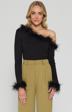 Feather Trim Knit Top-Winnie and Co