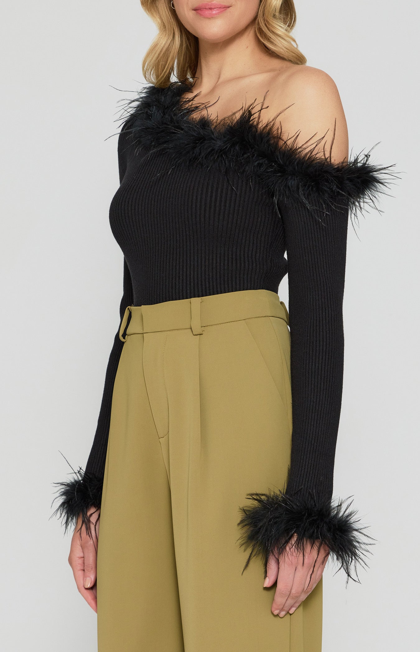 Feather Trim Knit Top-Winnie and Co