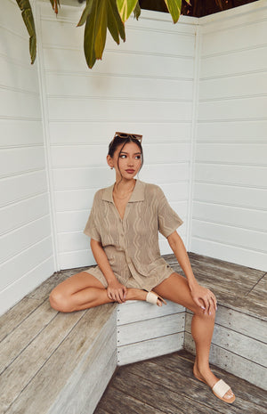 Crochet Shorts and Shirt Set-Beige-Winnie and Co