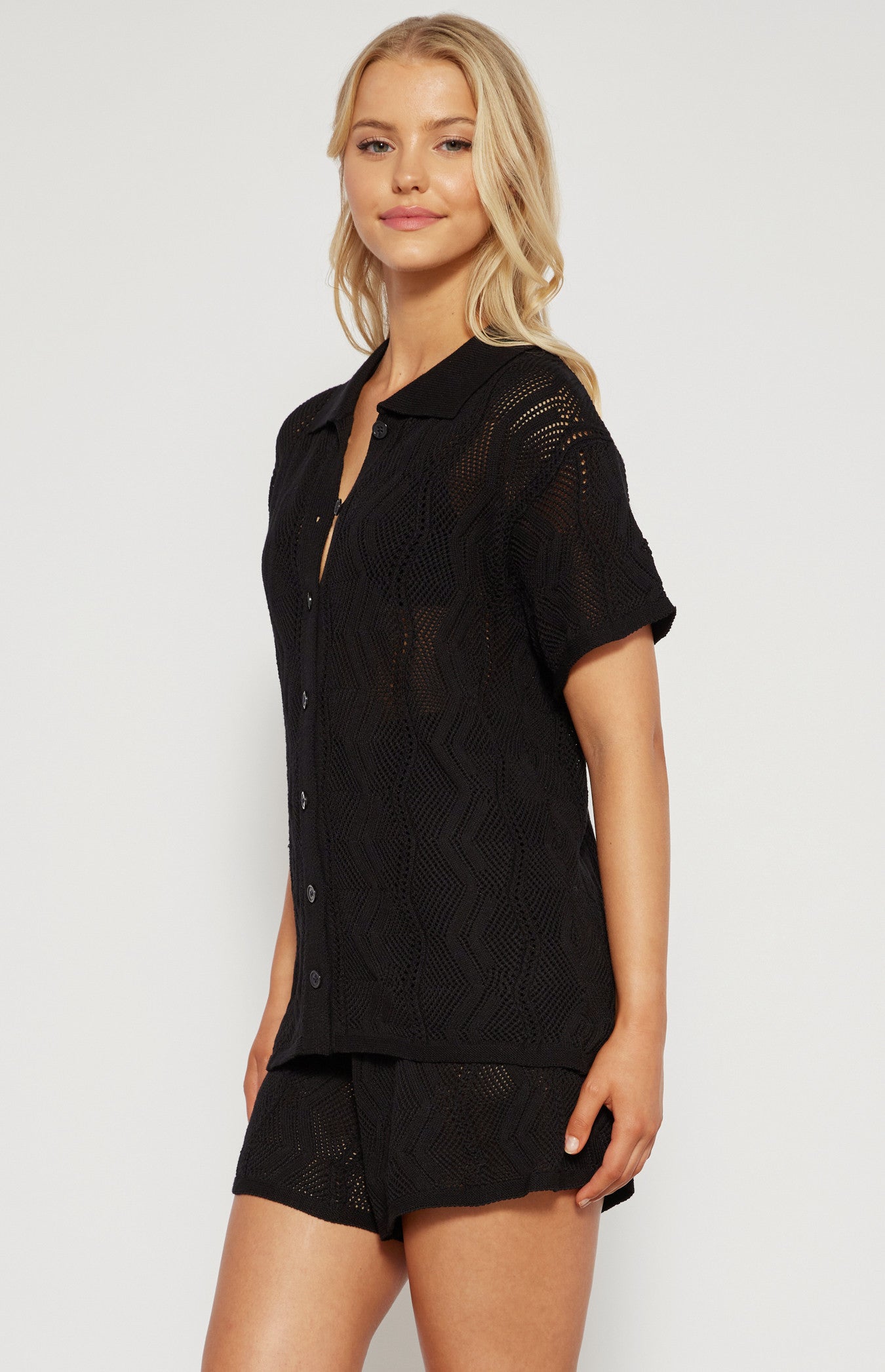 Crochet Short and Shirt Set-Black-Winnie and co