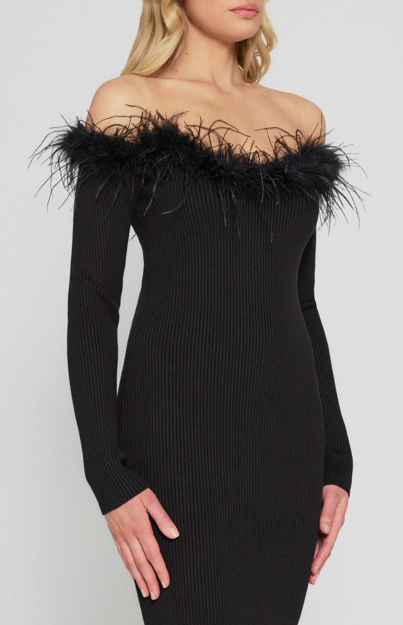 Feather Trim Knit Dress-Winnie and Co