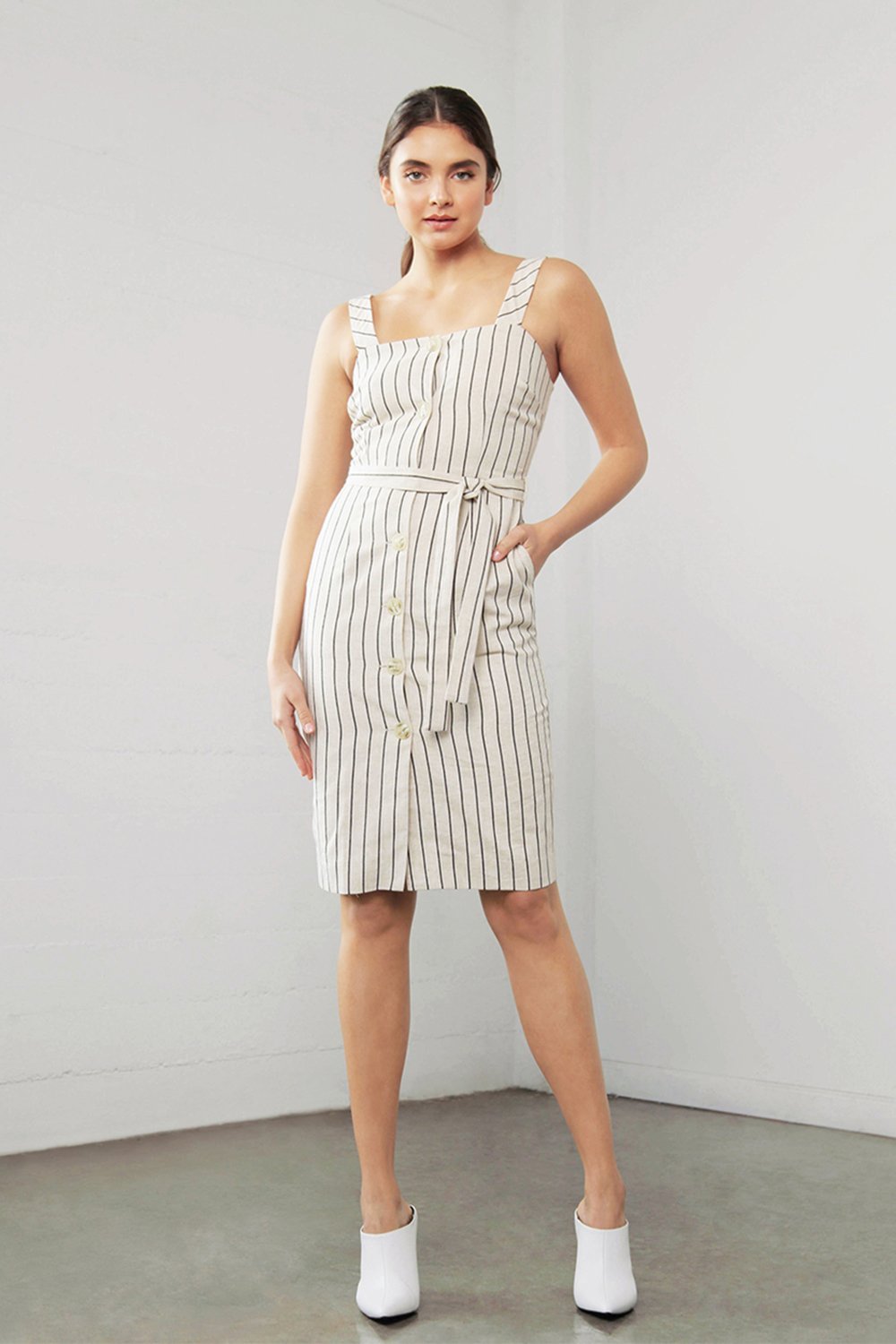 Linen Dress with Belt-Shilla-Enchant Linen Stripe Dress