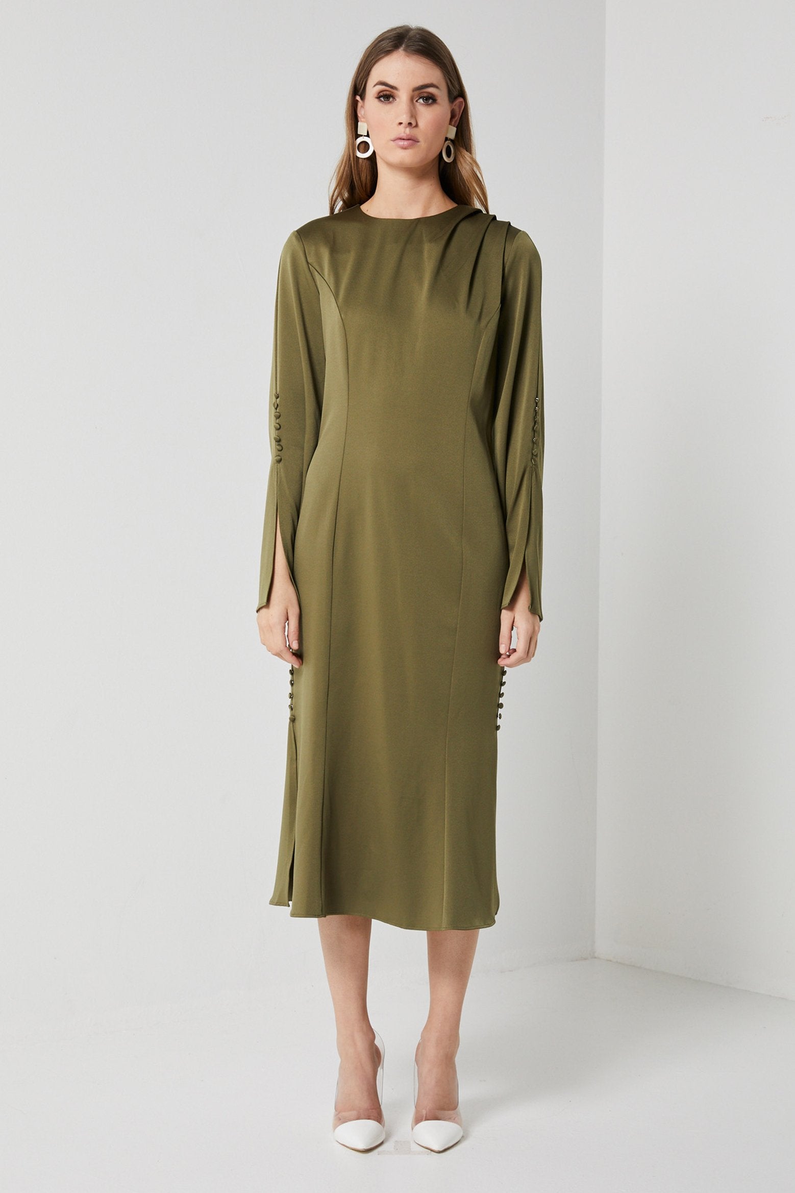 Khaki Satin Dress-Elliatt-Noble Dress