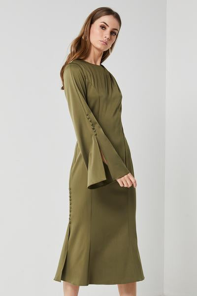 Khaki Satin Dress-Elliatt-Noble Dress