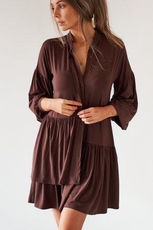 FL Basic-Chocolate-Alia Long Sleeve Dress 