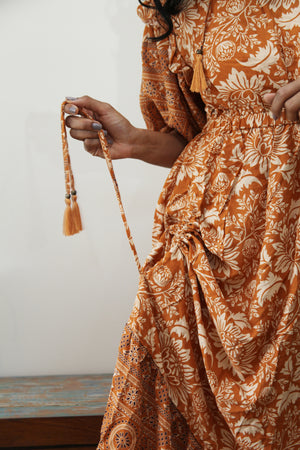 Kyra Midi Dress ~ Tangerine – Daughters of India