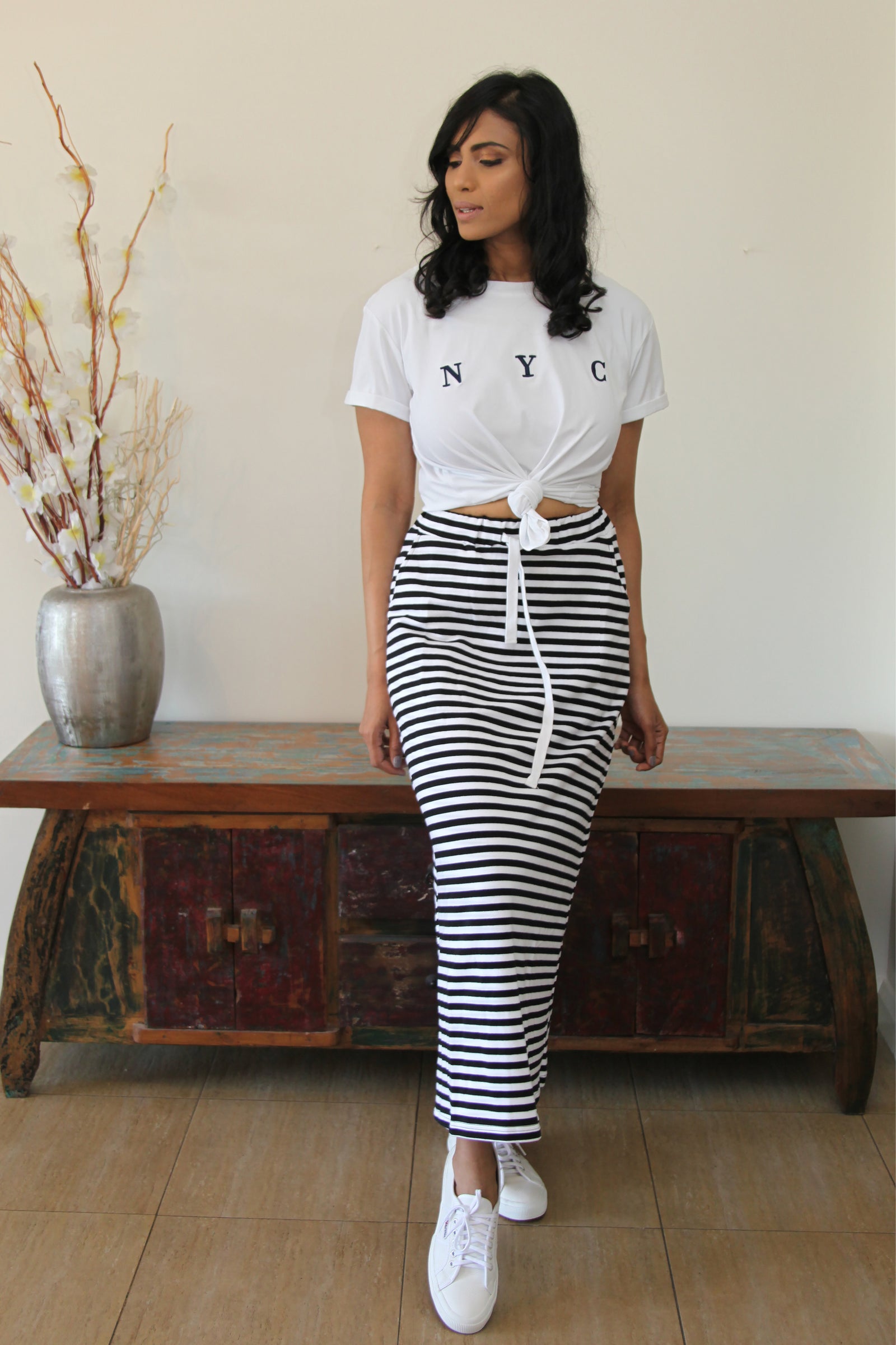 Navy Stripped Skirt-Ari Jogger Skirt-FL Basics