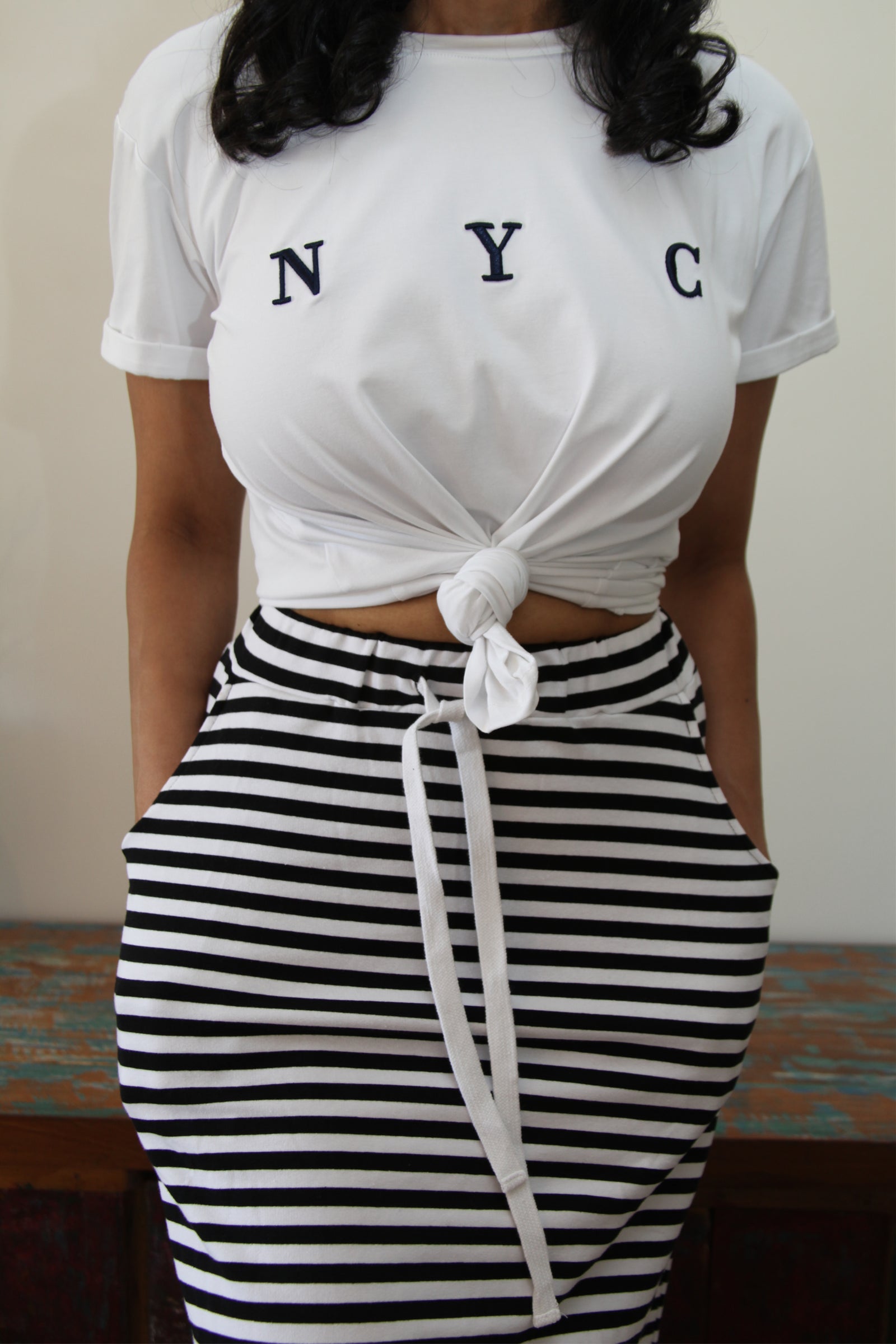 Navy Stripped Skirt-Ari Jogger Skirt-FL Basics