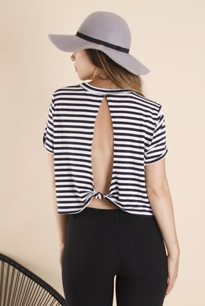 Alaina Striped Tee with Back Knot Detail