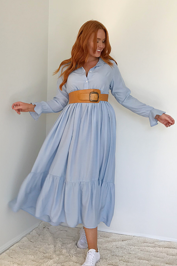Maxi Dress long sleeve-Caro-Audrey Dress Sky Blue