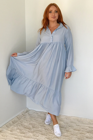 Maxi Dress long sleeve-Caro-Audrey Dress Sky Blue