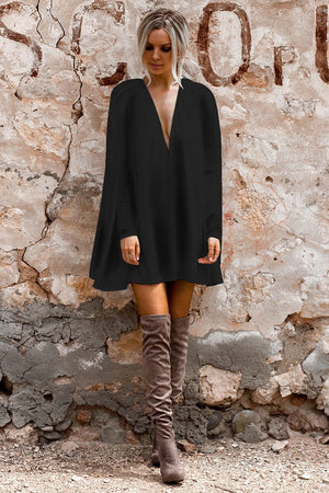 Black long sleeve cape mini dress-Sundays-Cleopatra Dress
