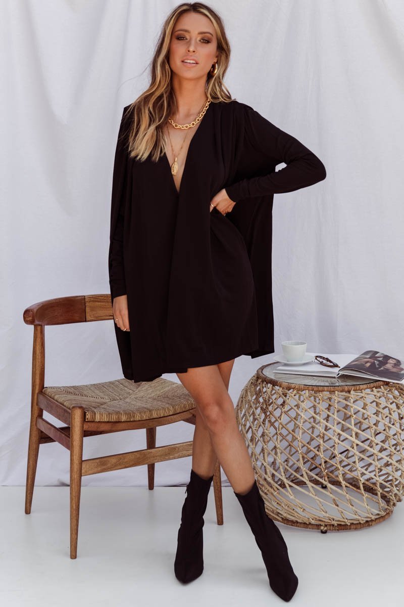 Black long sleeve cape mini dress-Sundays-Cleopatra Dress