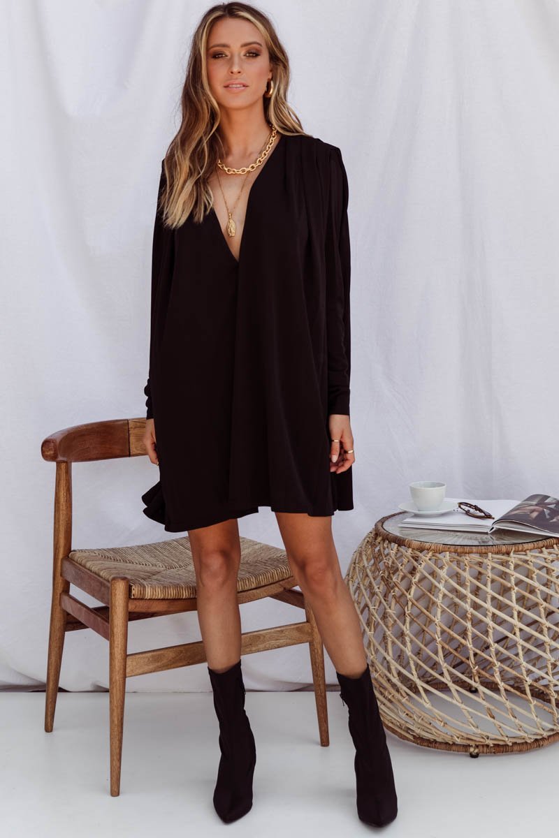 Black long sleeve cape mini dress-Sundays-Cleopatra Dress