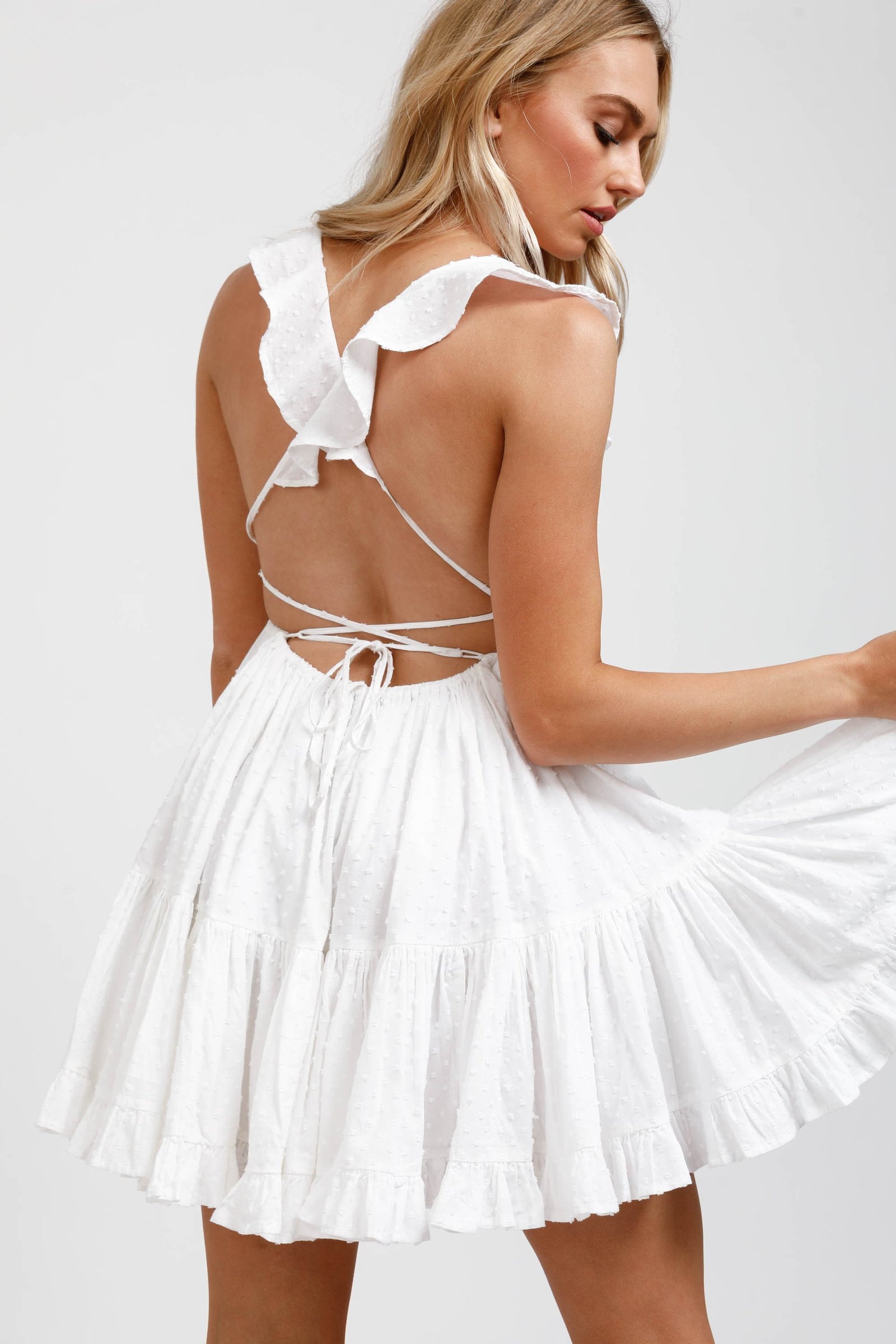 Daisy Says-Dobby-Picnic Dress White