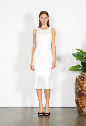 White Fitted Dress-Shilla-Element Cut Out Midi Dress