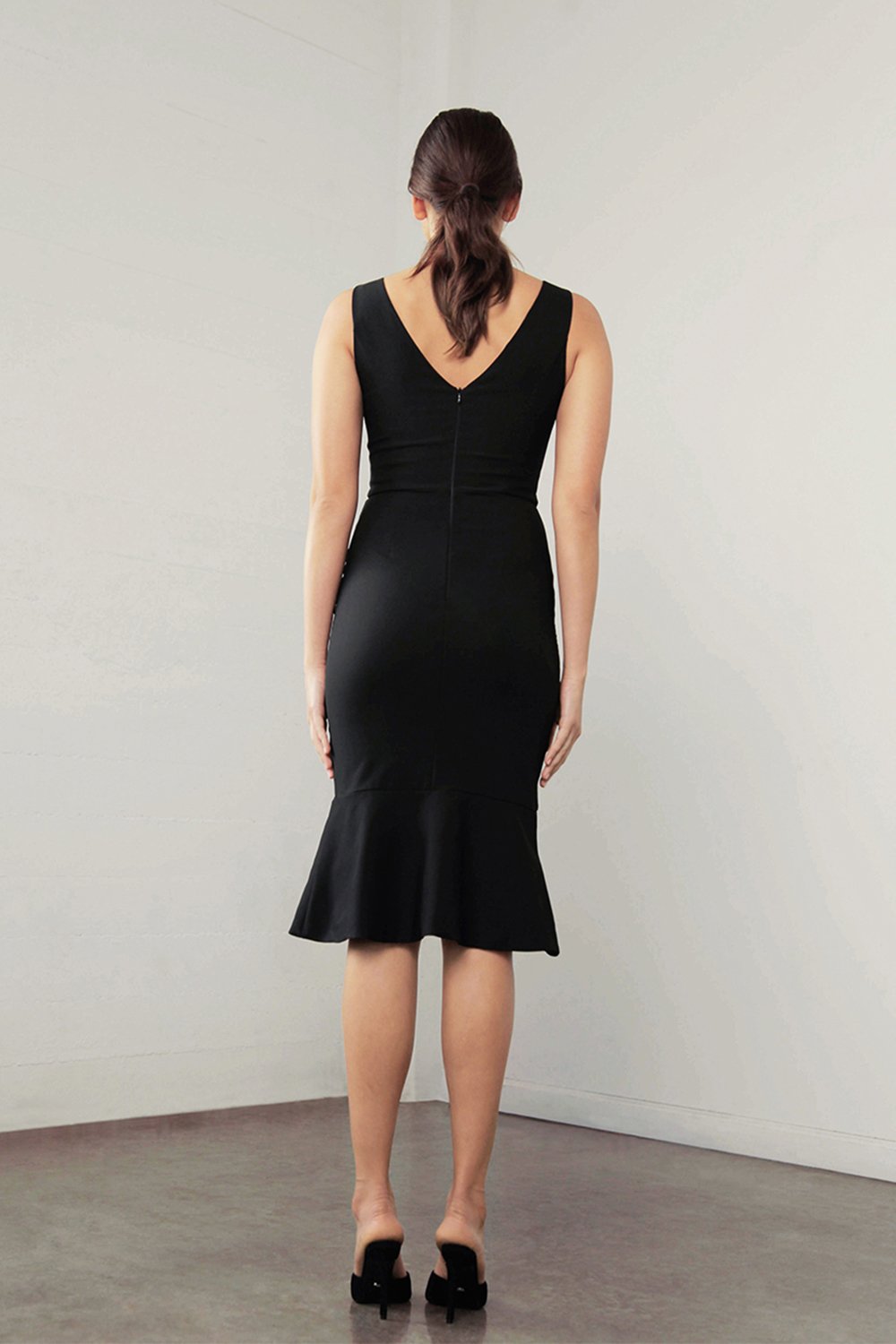 Black Dress knee length Dress-Shilla-Enchant Ruffle Dress