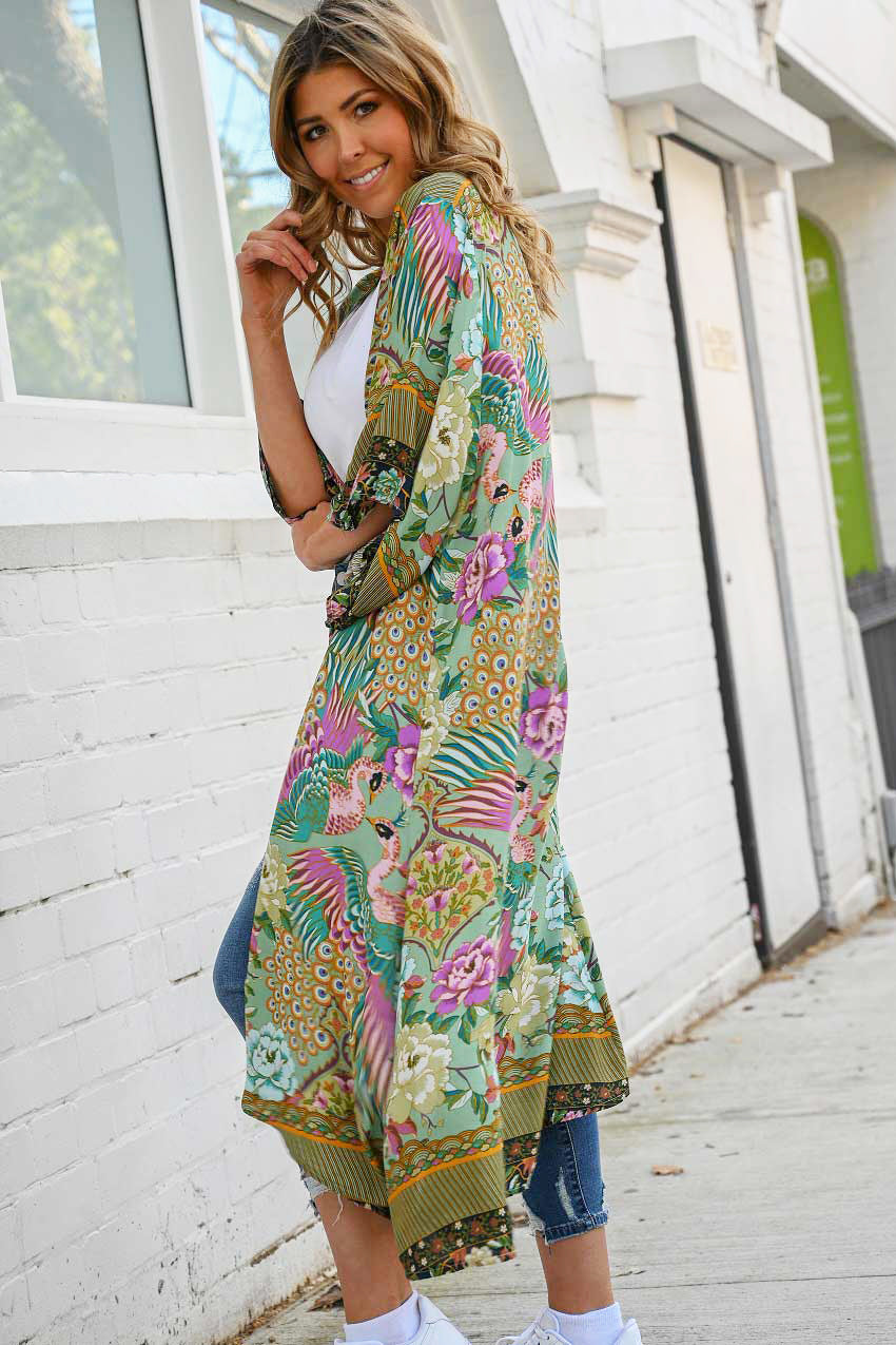 Green Print Kimono-Boho-Floyd Kimono