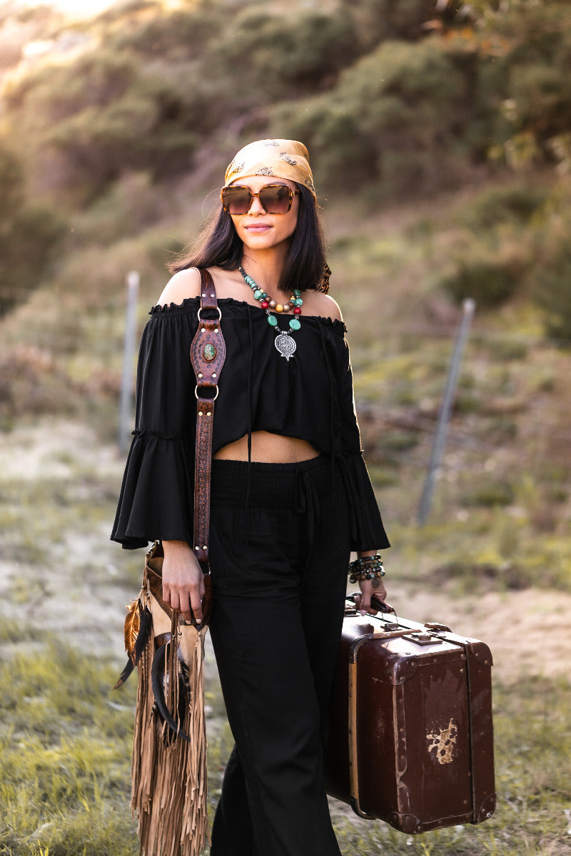 Black off the Shoulder-Moss Clothing-Jimi Bell sleeve Top