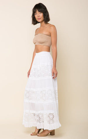 White Boho Skirt-Raga-Kimberly Lace Panel Maxi Skirt