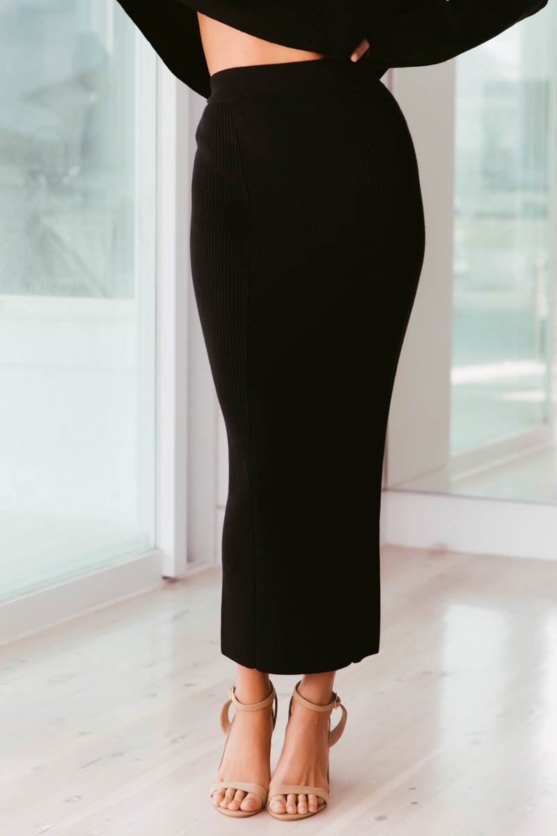 Ladies Black Skirt - Nahla Knit Skirt - SNDYS