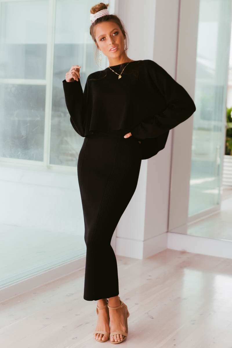 Ladies Black Skirt - Nahla Knit Skirt - SNDYS