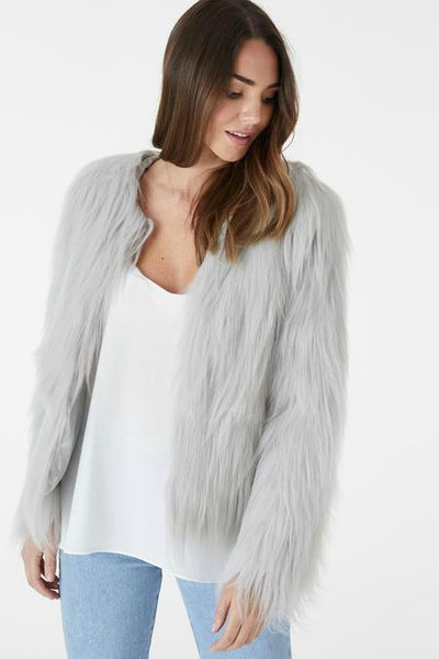 Grey fur long on sale coat