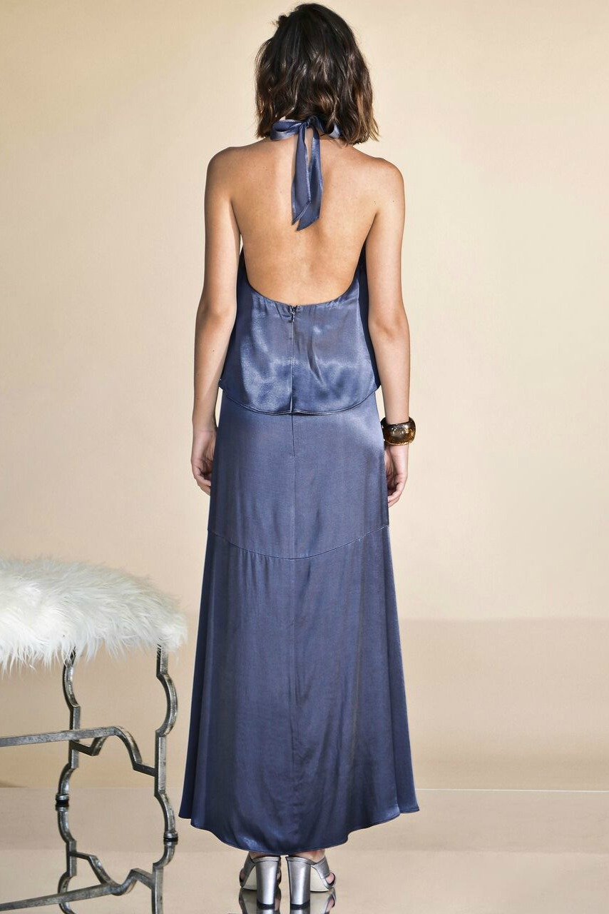 Ladies Silky Navy Dress-PS the Label-Magnetised Maxi Dress