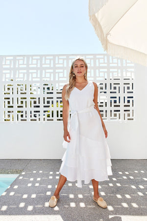 Ladies White Linen Dress-Solito-National Adventures V Dress
