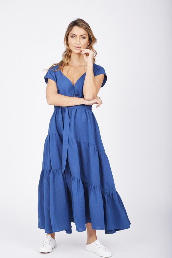 Ladies Navy Maxi dress-Solito-Natural Adventures Tiered Maxi Navy