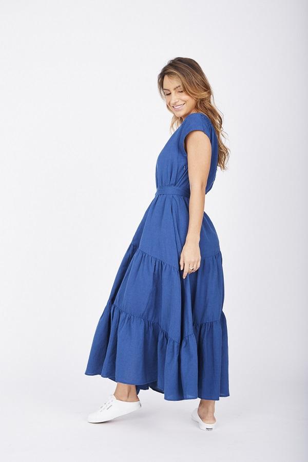 Ladies Navy Maxi dress-Solito-Natural Adventures Tiered Maxi Navy