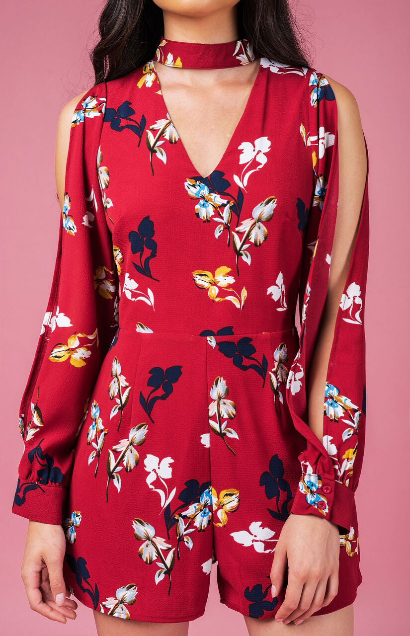 Ajoy Levora Floral Print Split Sleeve Jumpsuit