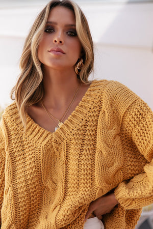 Ladies Cable Knit-Sundays the label-Que Knit Mustard