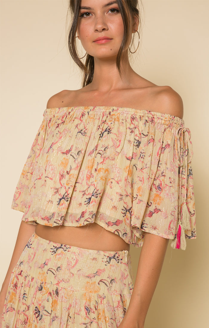 Off the Shoulder Boho Top-Raga-Norah Tie Shoulder Crop