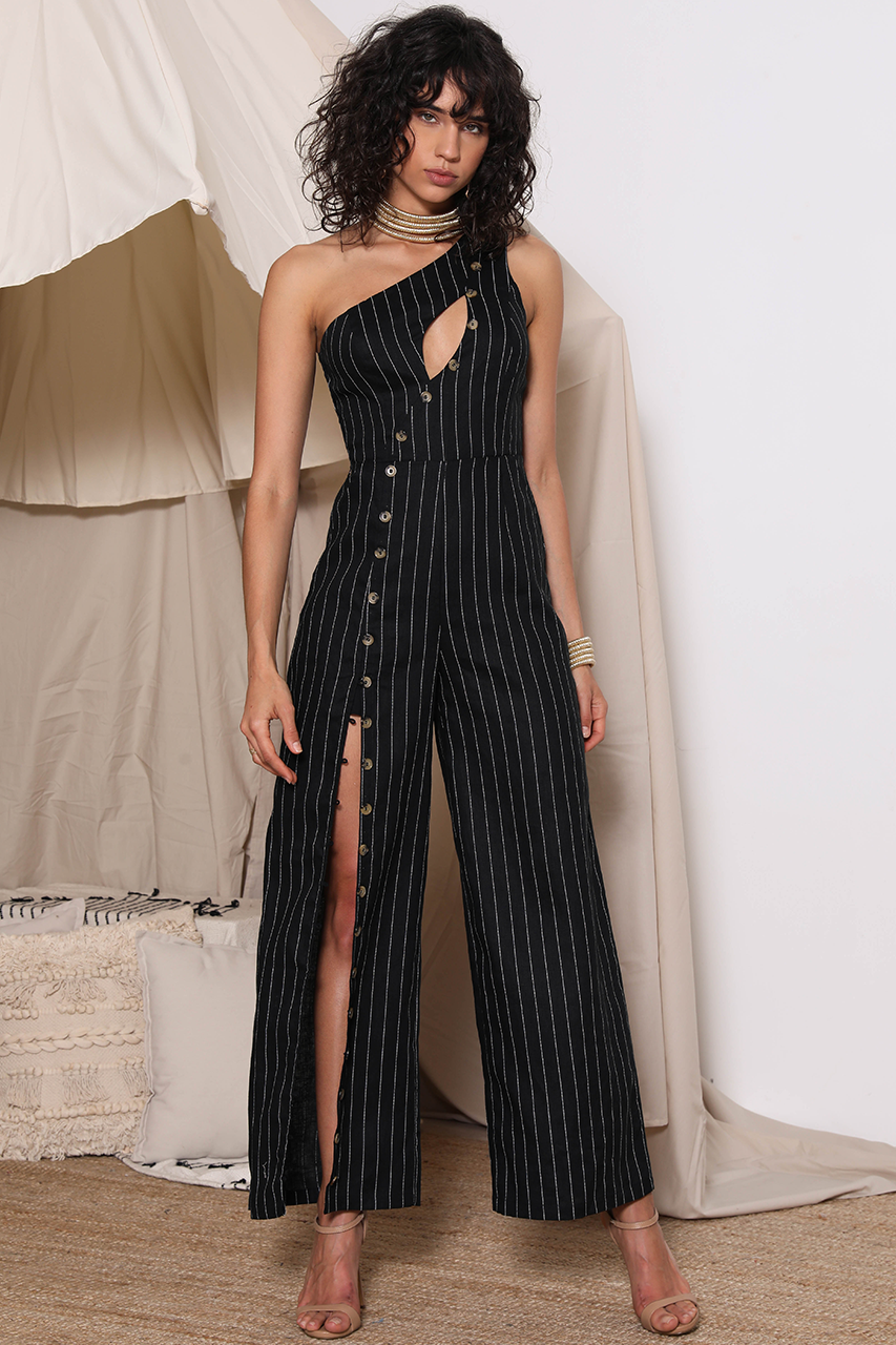 Black Pinstripe Jumpsuit-Prem The Label-Safari Jumpsuit