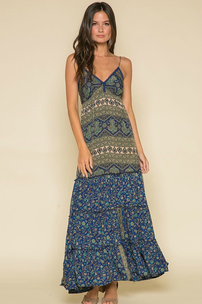 Printed Halter Maxi Dress-Raga-Sapphire Maxi