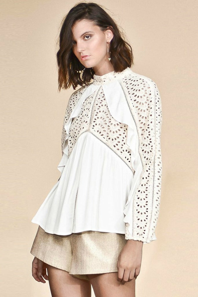 Ladies Ivory Long Sleeve Top - PS The Label - Sidelines Long Sleeve To...